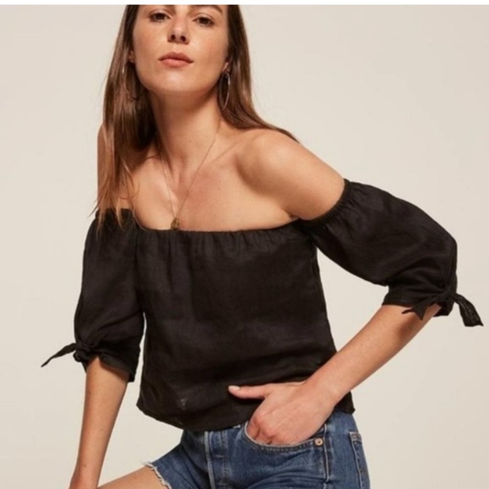Reformation Linen Off-Shoulder Top